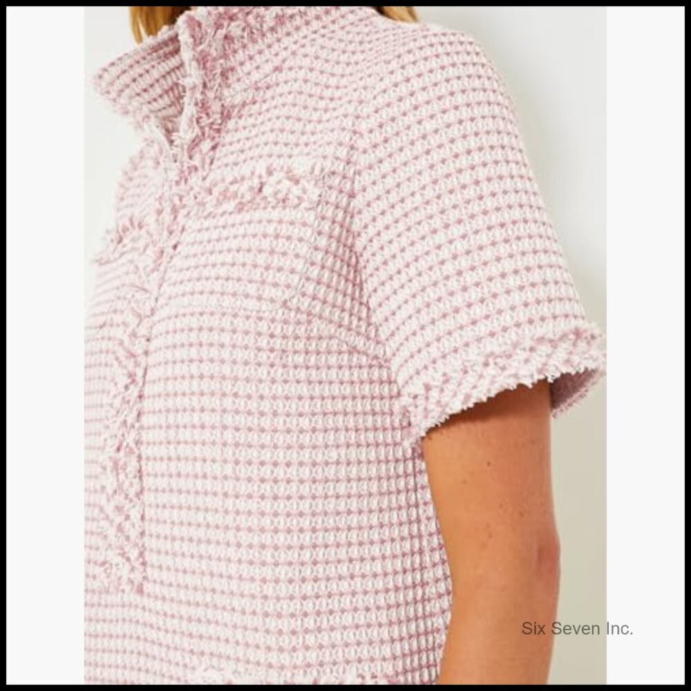 Tweed Mini Dress V-Neck Short Sleeve Bodycon Shift Casual Work - Picture 5 of 7